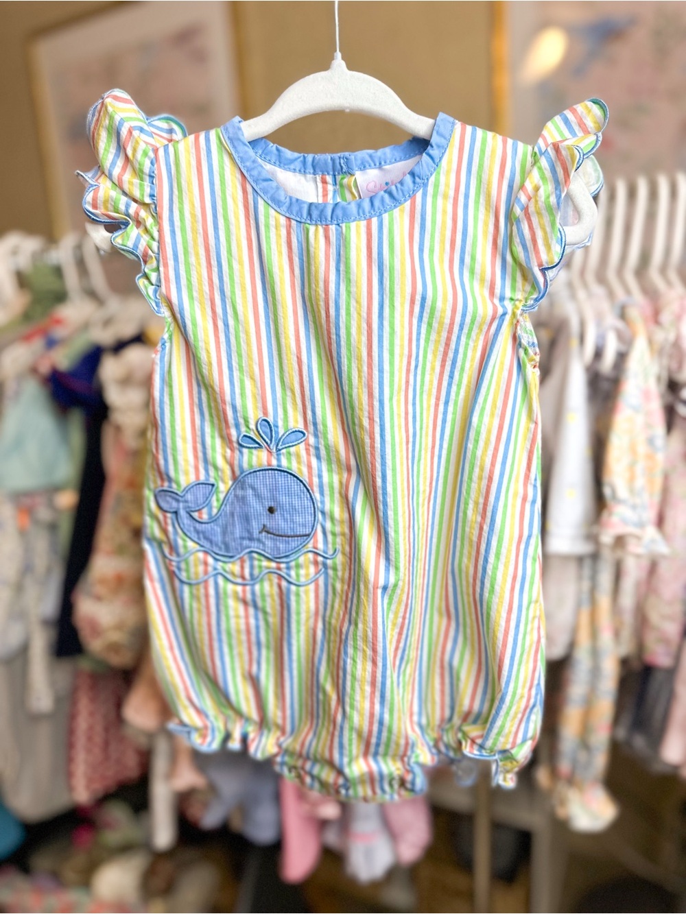 Striped Rainbow Whale Appliqué Bubble